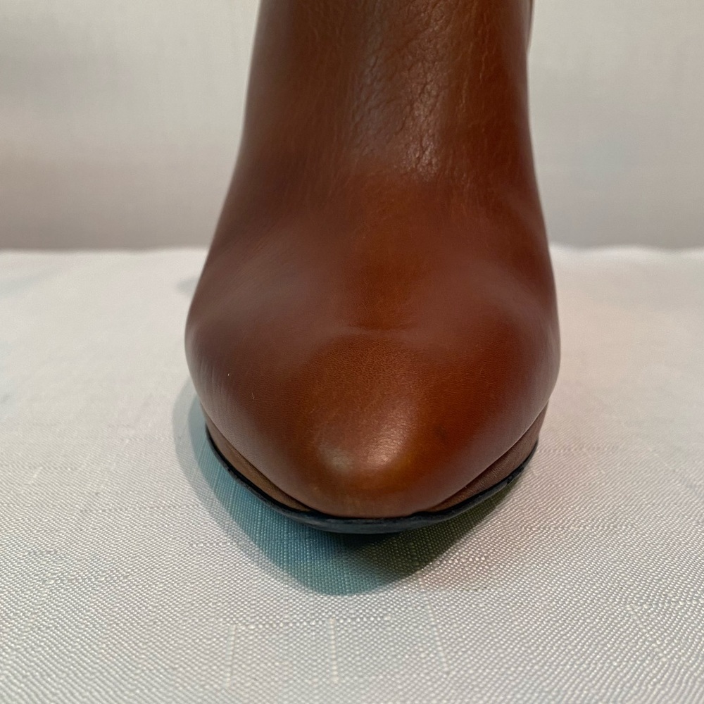 Lanvin Paris Ankle Calfskin Booties Sz US 8.5B Silver Stiletto Heel Brown - Picture 6 of 16